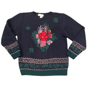 Vintage Wool Floral Crewneck Sweater Size Small